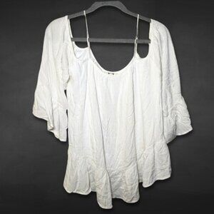 PPLA Cold-Shoulder Boho Blouse Flowy Ruffled Flutter Sleeves White Women's US M‎